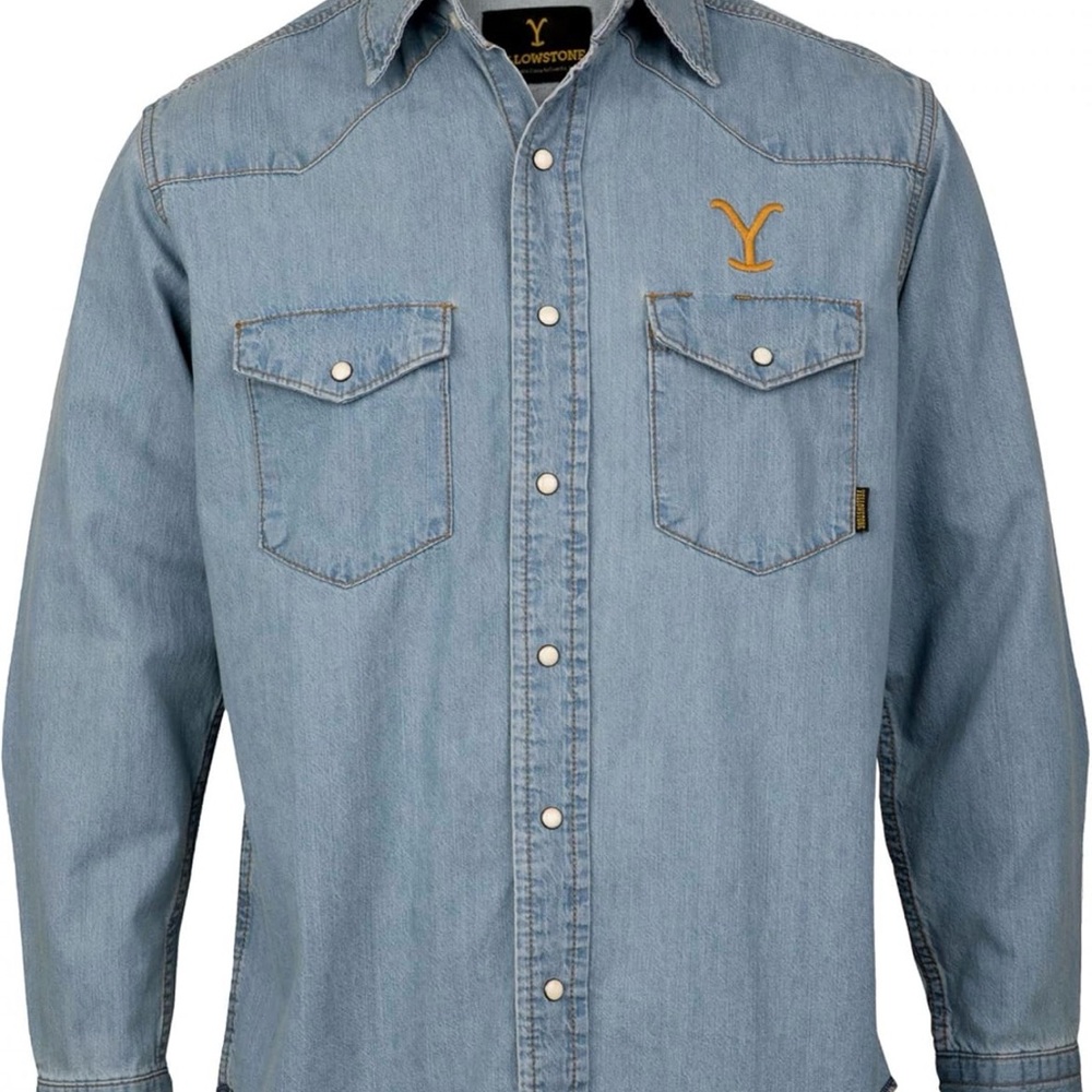 Yellowstone Dutton Ranch Logo Light Wash Denim Shirt Large Men’s Gift